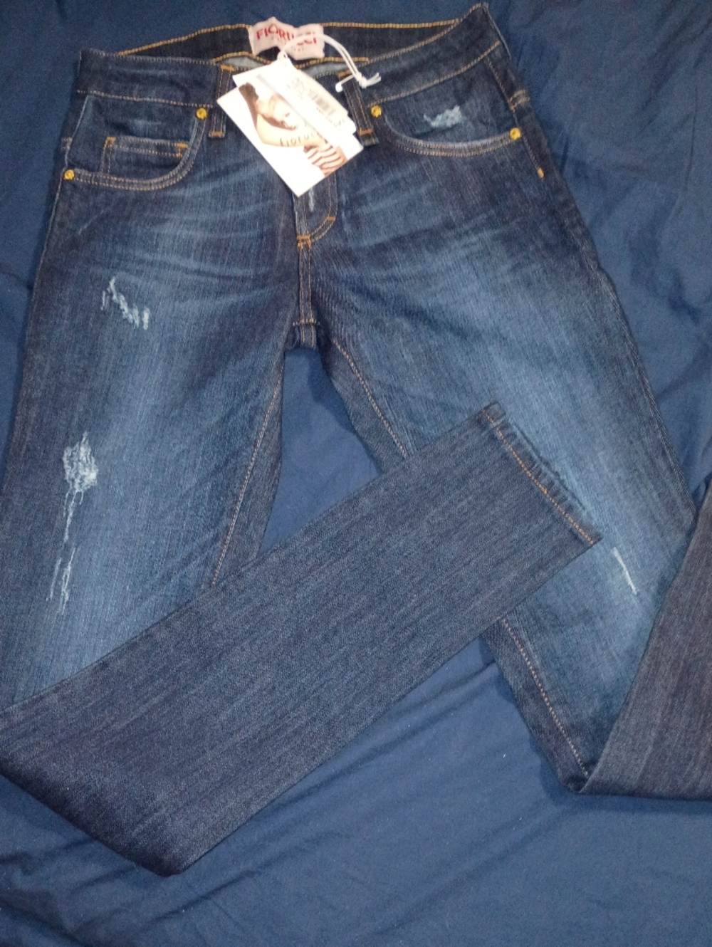 Fiorucci Dark Indigo Skinny Jeans with Light Distressing Size 25 New